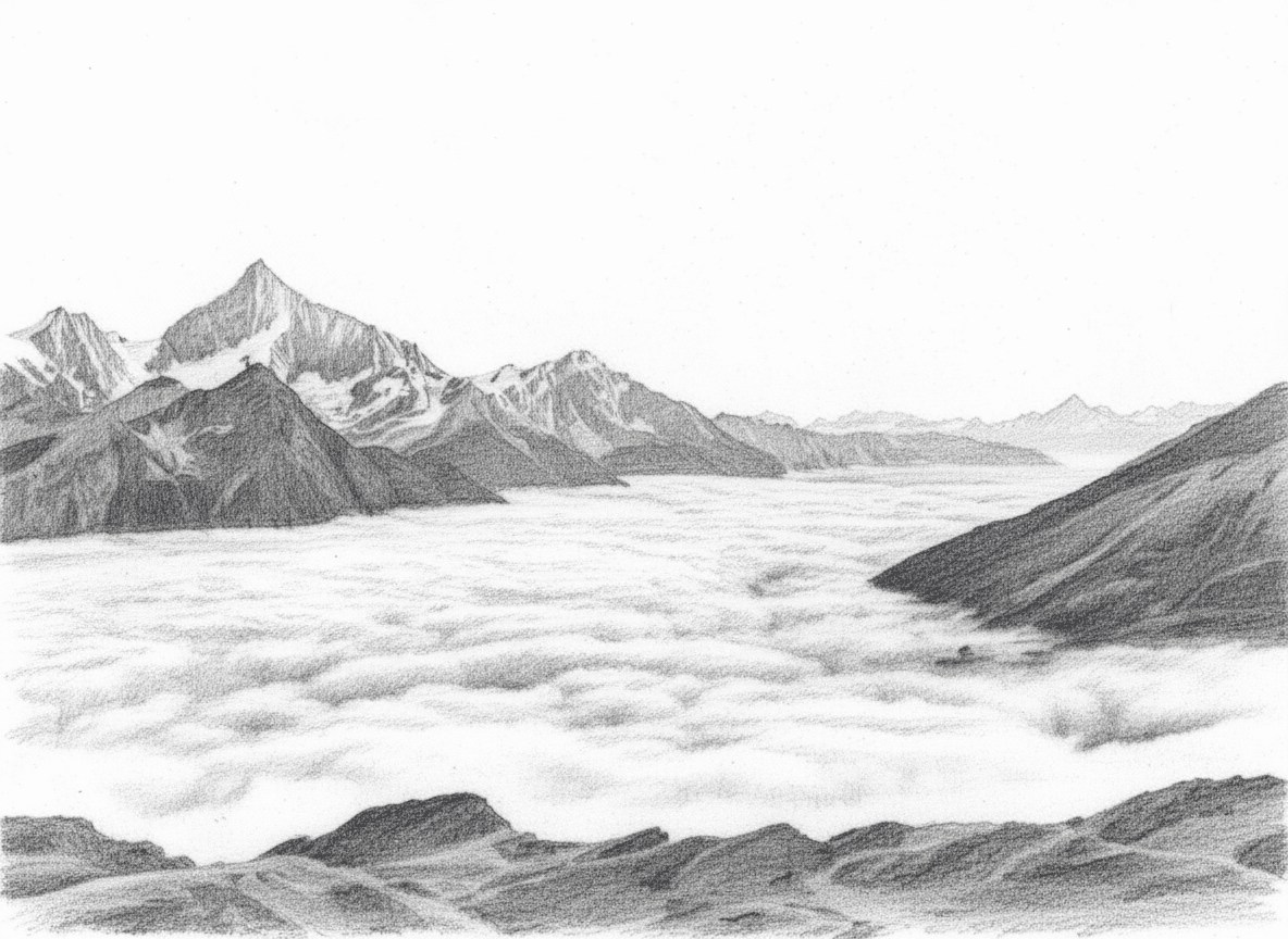 Picture to Drawing Converter - Landscape photo transformed to charcoal drawing art