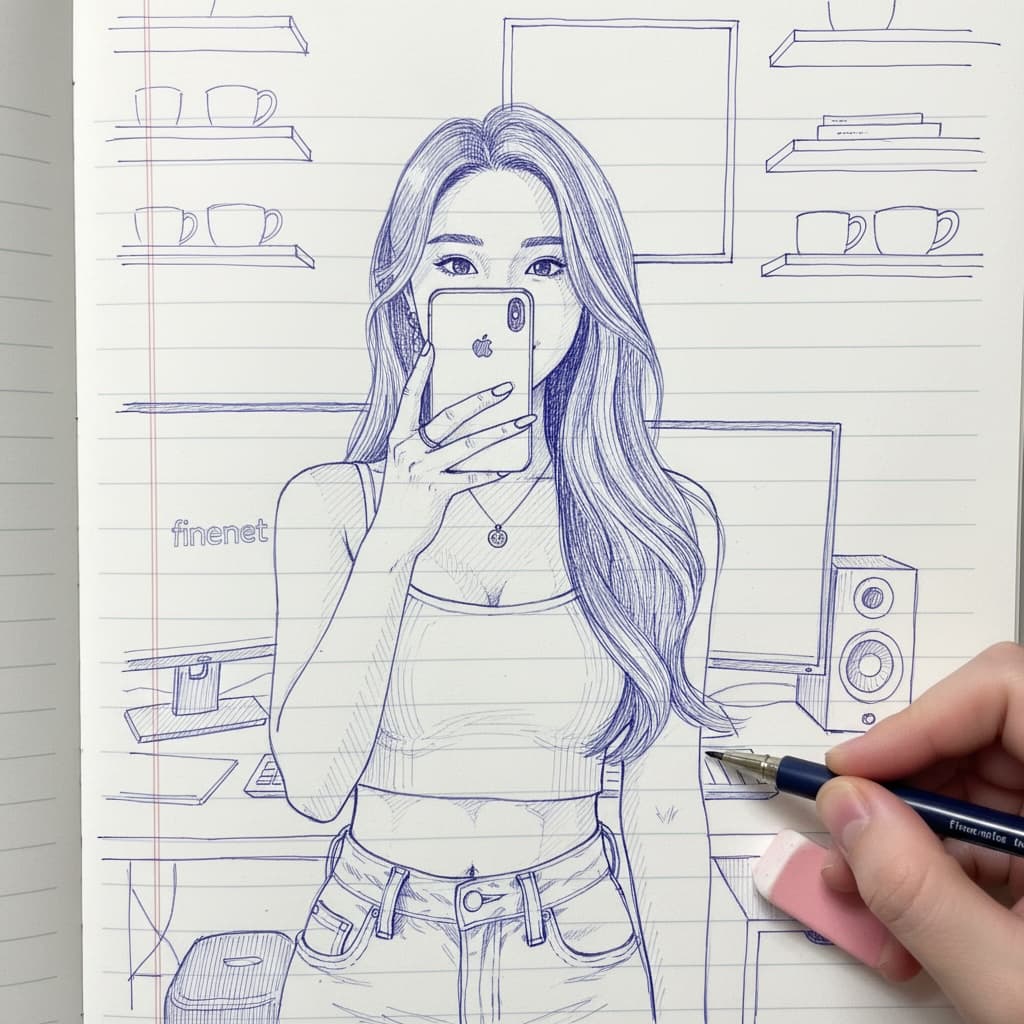 Notebook Sketch Converter - Photo to blue-ink drawing with hand-drawn effect