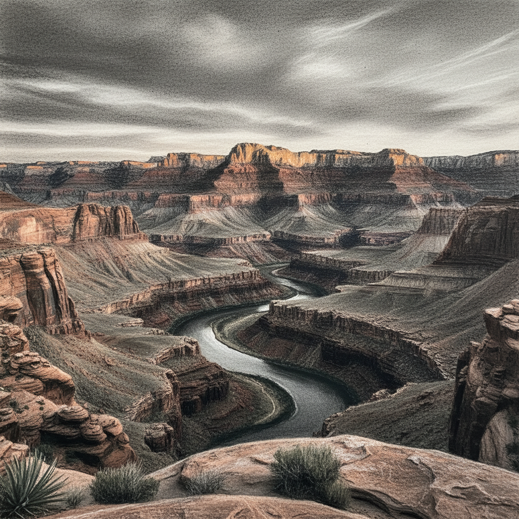 Photo to Sketch Converter - Landscape photo transformed to charcoal drawing art