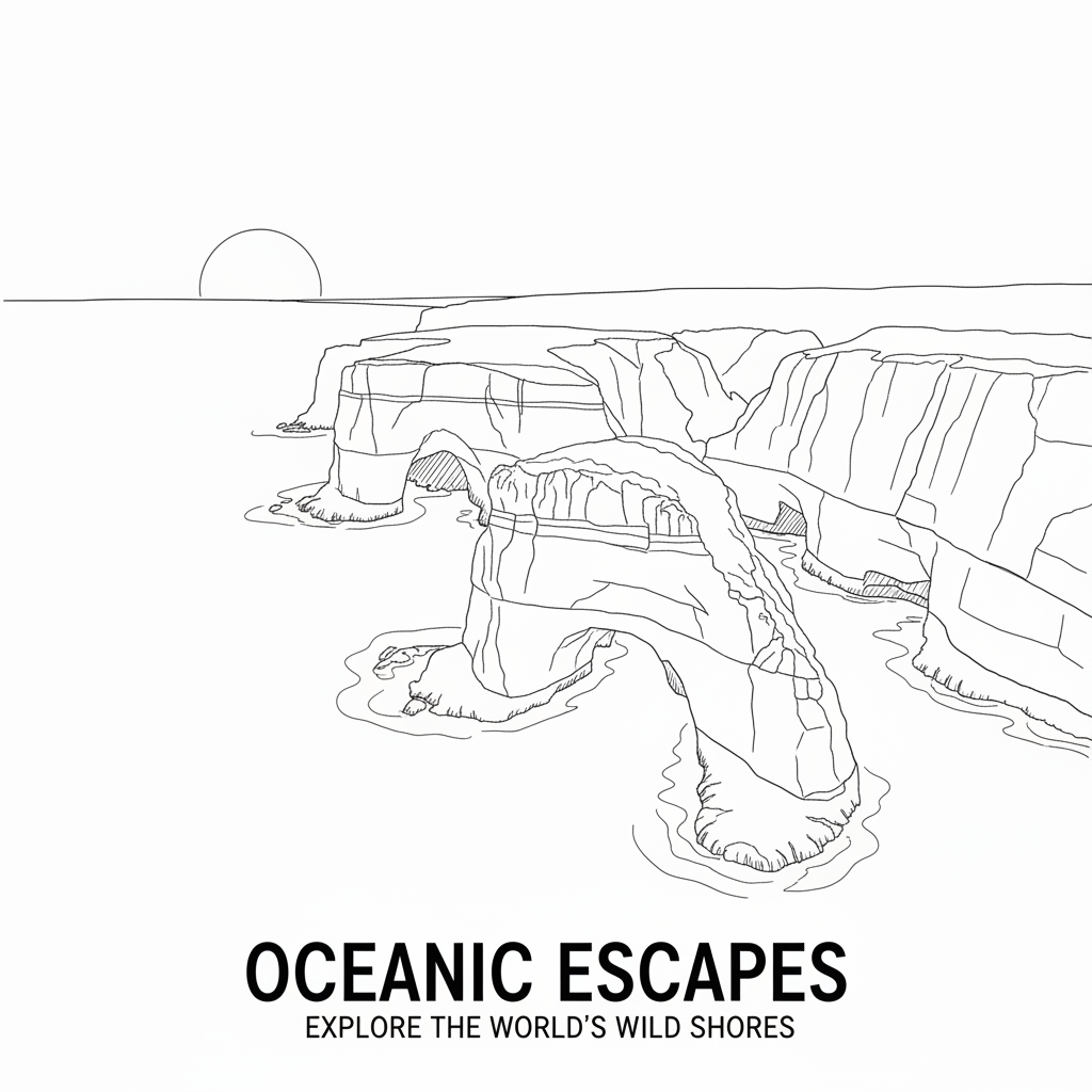 Landscape photo converted to minimalist line art sketch