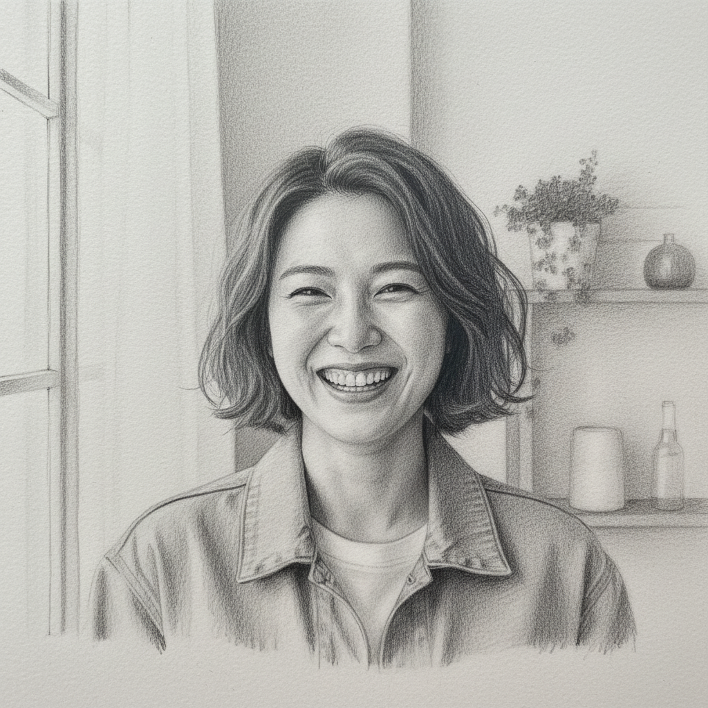 Portrait photo converted to hand-drawn pencil sketch